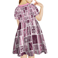 Vintage Aloha Block Quilt Kid Short Sleeve Dress Pink Inspired Lei Motifs LT9 - Polynesian Pride