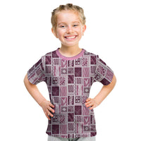 Vintage Aloha Block Quilt Kid T Shirt Pink Inspired Lei Motifs - Polynesian Pride