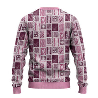 Vintage Aloha Block Quilt Ugly Christmas Sweater Pink Inspired Lei Motifs - Polynesian Pride