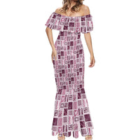 Vintage Aloha Block Quilt Mermaid Dress Pink Inspired Lei Motifs - Polynesian Pride