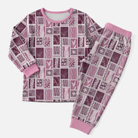 Vintage Aloha Block Quilt Christmas Pajama Set Pink Inspired Lei Motifs - Polynesian Pride