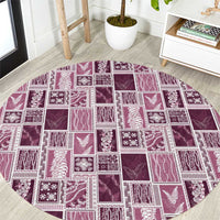 Vintage Aloha Block Quilt Round Carpet Pink Inspired Lei Motifs - Polynesian Pride