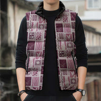 Vintage Aloha Block Quilt Sleeveless Puffer Jacket Pink Inspired Lei Motifs - Polynesian Pride