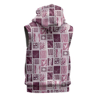 Vintage Aloha Block Quilt Sleeveless Zip Hoodie Pink Inspired Lei Motifs - Polynesian Pride