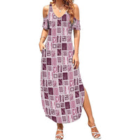 Vintage Aloha Block Quilt Summer Maxi Dress Pink Inspired Lei Motifs - Polynesian Pride