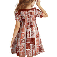 Vintage Aloha Block Quilt Family Matching Long Sleeve Bodycon Dress and Hawaiian Shirt Red Inspired Lei Motifs - Polynesian Pride