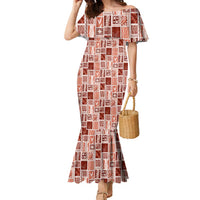 Vintage Aloha Block Quilt Family Matching Mermaid Dress and Hawaiian Shirt Red Inspired Lei Motifs - Polynesian Pride