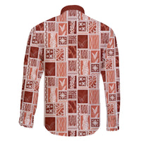 Vintage Aloha Block Quilt Family Matching Off The Shoulder Long Sleeve Dress and Hawaiian Shirt Red Inspired Lei Motifs - Polynesian Pride