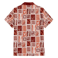 Vintage Aloha Block Quilt Family Matching Off Shoulder Short Dress and Hawaiian Shirt Red Inspired Lei Motifs - Polynesian Pride
