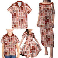 Vintage Aloha Block Quilt Family Matching Puletasi and Hawaiian Shirt Red Inspired Lei Motifs LT9 - Polynesian Pride