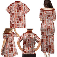 Vintage Aloha Block Quilt Family Matching Puletasi and Hawaiian Shirt Red Inspired Lei Motifs LT9 - Polynesian Pride