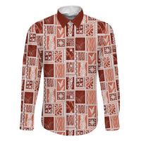 Vintage Aloha Block Quilt Family Matching Puletasi and Hawaiian Shirt Red Inspired Lei Motifs LT9 Dad's Shirt - Long Sleeve Red - Polynesian Pride