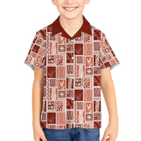 Vintage Aloha Block Quilt Family Matching Puletasi and Hawaiian Shirt Red Inspired Lei Motifs LT9 Son's Shirt Red - Polynesian Pride