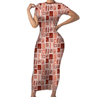 Vintage Aloha Block Quilt Family Matching Short Sleeve Bodycon Dress and Hawaiian Shirt Red Inspired Lei Motifs - Polynesian Pride