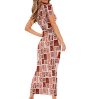 Vintage Aloha Block Quilt Family Matching Short Sleeve Bodycon Dress and Hawaiian Shirt Red Inspired Lei Motifs - Polynesian Pride