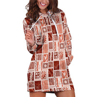 Vintage Aloha Block Quilt Hoodie Dress Red Inspired Lei Motifs - Polynesian Pride