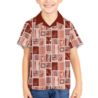 Vintage Aloha Block Quilt Kid Hawaiian Shirt Red Inspired Lei Motifs - Polynesian Pride