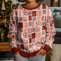 Vintage Aloha Block Quilt Kid Ugly Christmas Sweater Red Inspired Lei Motifs - Polynesian Pride