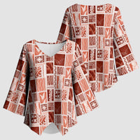 Vintage Aloha Block Quilt Kimono Sleeve Blouse Red Inspired Lei Motifs - Polynesian Pride