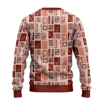 Vintage Aloha Block Quilt Ugly Christmas Sweater Red Inspired Lei Motifs - Polynesian Pride