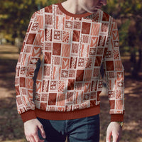 Vintage Aloha Block Quilt Ugly Christmas Sweater Red Inspired Lei Motifs - Polynesian Pride