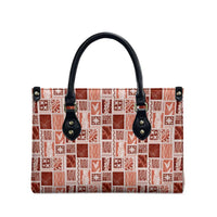 Vintage Aloha Block Quilt Leather Bag Red Inspired Lei Motifs - Polynesian Pride