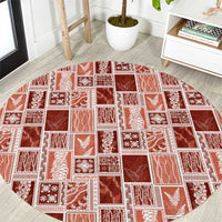 Vintage Aloha Block Quilt Round Carpet Red Inspired Lei Motifs - Polynesian Pride