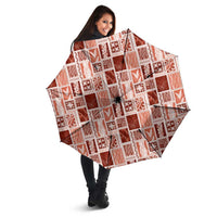 Vintage Aloha Block Quilt Umbrella Red Inspired Lei Motifs - Polynesian Pride