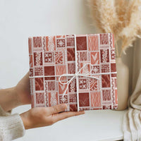 Vintage Aloha Block Quilt Wrapping Paper Red Inspired Lei Motifs - Polynesian Pride