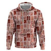 Vintage Aloha Block Quilt Zip Hoodie Red Inspired Lei Motifs - Polynesian Pride