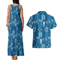 Vintage Hawaiian Quilting Patterns Couples Matching Tank Maxi Dress and Hawaiian Shirt Blue Style Tribal Fabric Patchwork LT9 - Polynesian Pride