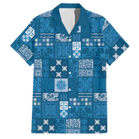 Vintage Hawaiian Quilting Patterns Family Matching Short Sleeve Bodycon Dress and Hawaiian Shirt Blue Style Tribal Fabric Patchwork - Polynesian Pride