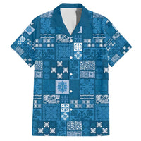 Vintage Hawaiian Quilting Patterns Family Matching Summer Maxi Dress and Hawaiian Shirt Blue Style Tribal Fabric Patchwork - Polynesian Pride