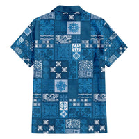 Vintage Hawaiian Quilting Patterns Family Matching Summer Maxi Dress and Hawaiian Shirt Blue Style Tribal Fabric Patchwork - Polynesian Pride