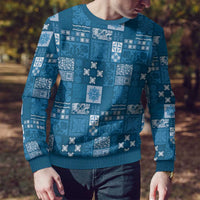 Vintage Hawaiian Quilting Patterns Ugly Christmas Sweater Blue Style Tribal Fabric Patchwork - Polynesian Pride