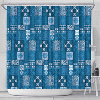 Vintage Hawaiian Quilting Patterns Shower Curtain Blue Style Tribal Fabric Patchwork - Polynesian Pride