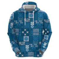 Vintage Hawaiian Quilting Patterns Zip Hoodie Blue Style Tribal Fabric Patchwork - Polynesian Pride