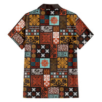 Vintage Hawaiian Quilting Patterns Family Matching Long Sleeve Bodycon Dress and Hawaiian Shirt Brown Style Tribal Fabric Patchwork - Polynesian Pride