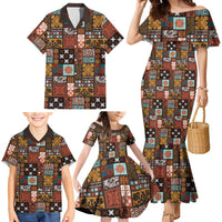 Vintage Hawaiian Quilting Patterns Family Matching Mermaid Dress and Hawaiian Shirt Brown Style Tribal Fabric Patchwork - Polynesian Pride