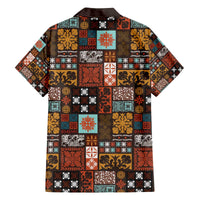 Vintage Hawaiian Quilting Patterns Family Matching Off The Shoulder Long Sleeve Dress and Hawaiian Shirt Brown Style Tribal Fabric Patchwork - Polynesian Pride