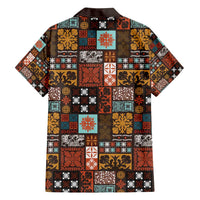 Vintage Hawaiian Quilting Patterns Family Matching Off Shoulder Short Dress and Hawaiian Shirt Brown Style Tribal Fabric Patchwork - Polynesian Pride