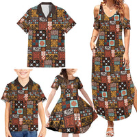 Vintage Hawaiian Quilting Patterns Family Matching Summer Maxi Dress and Hawaiian Shirt Brown Style Tribal Fabric Patchwork - Polynesian Pride