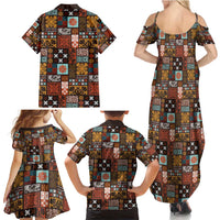 Vintage Hawaiian Quilting Patterns Family Matching Summer Maxi Dress and Hawaiian Shirt Brown Style Tribal Fabric Patchwork - Polynesian Pride