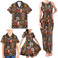 Vintage Hawaiian Quilting Patterns Family Matching Tank Maxi Dress and Hawaiian Shirt Brown Style Tribal Fabric Patchwork - Polynesian Pride
