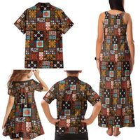 Vintage Hawaiian Quilting Patterns Family Matching Tank Maxi Dress and Hawaiian Shirt Brown Style Tribal Fabric Patchwork - Polynesian Pride