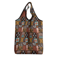 Vintage Hawaiian Quilting Patterns Grocery Bag Brown Style Tribal Fabric Patchwork - Polynesian Pride