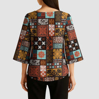 Vintage Hawaiian Quilting Patterns Kimono Sleeve Blouse Brown Style Tribal Fabric Patchwork - Polynesian Pride