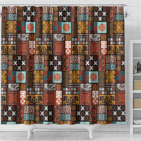 Vintage Hawaiian Quilting Patterns Shower Curtain Brown Style Tribal Fabric Patchwork - Polynesian Pride