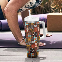 Vintage Hawaiian Quilting Patterns Tumbler With Handle Brown Style Tribal Fabric Patchwork - Polynesian Pride