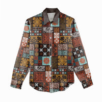 Vintage Hawaiian Quilting Patterns Women Casual Shirt Brown Style Tribal Fabric Patchwork - Polynesian Pride